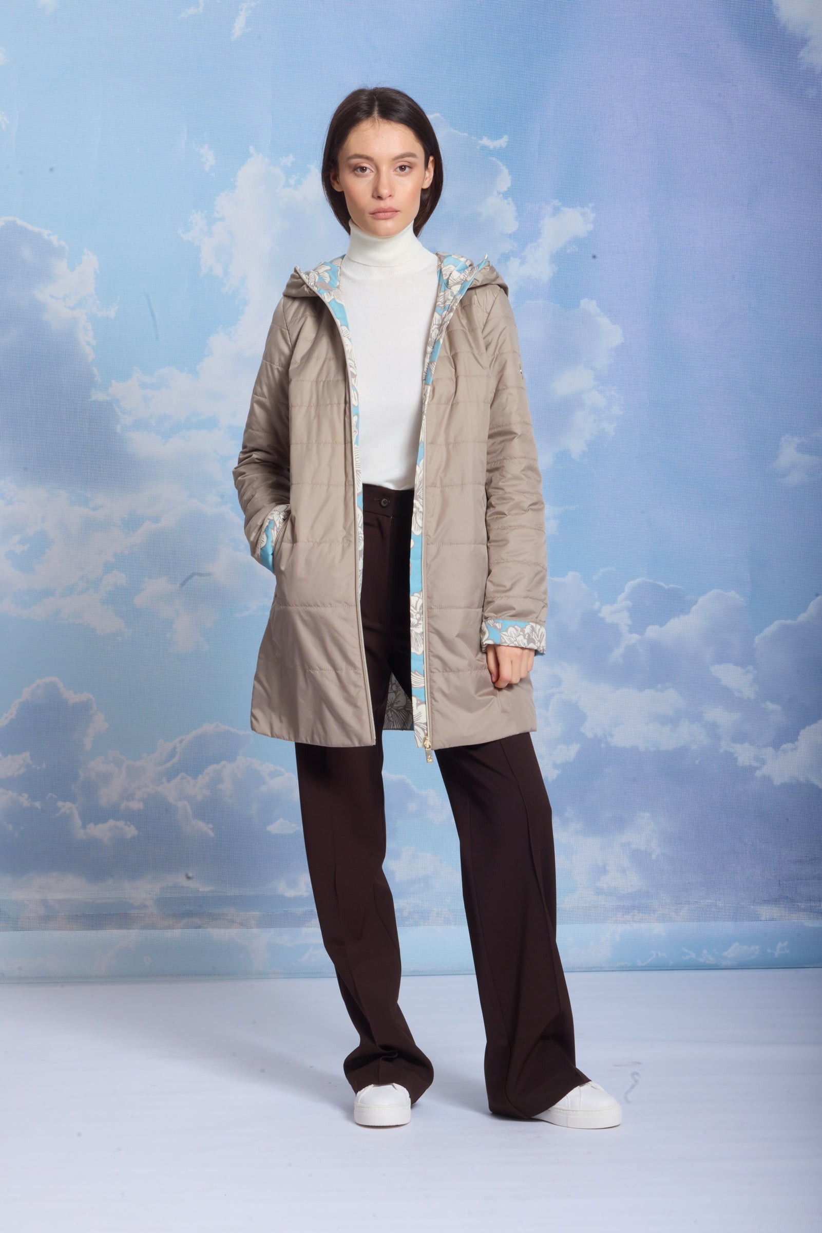 Geacă de damă OLGA beige/reverse flower print