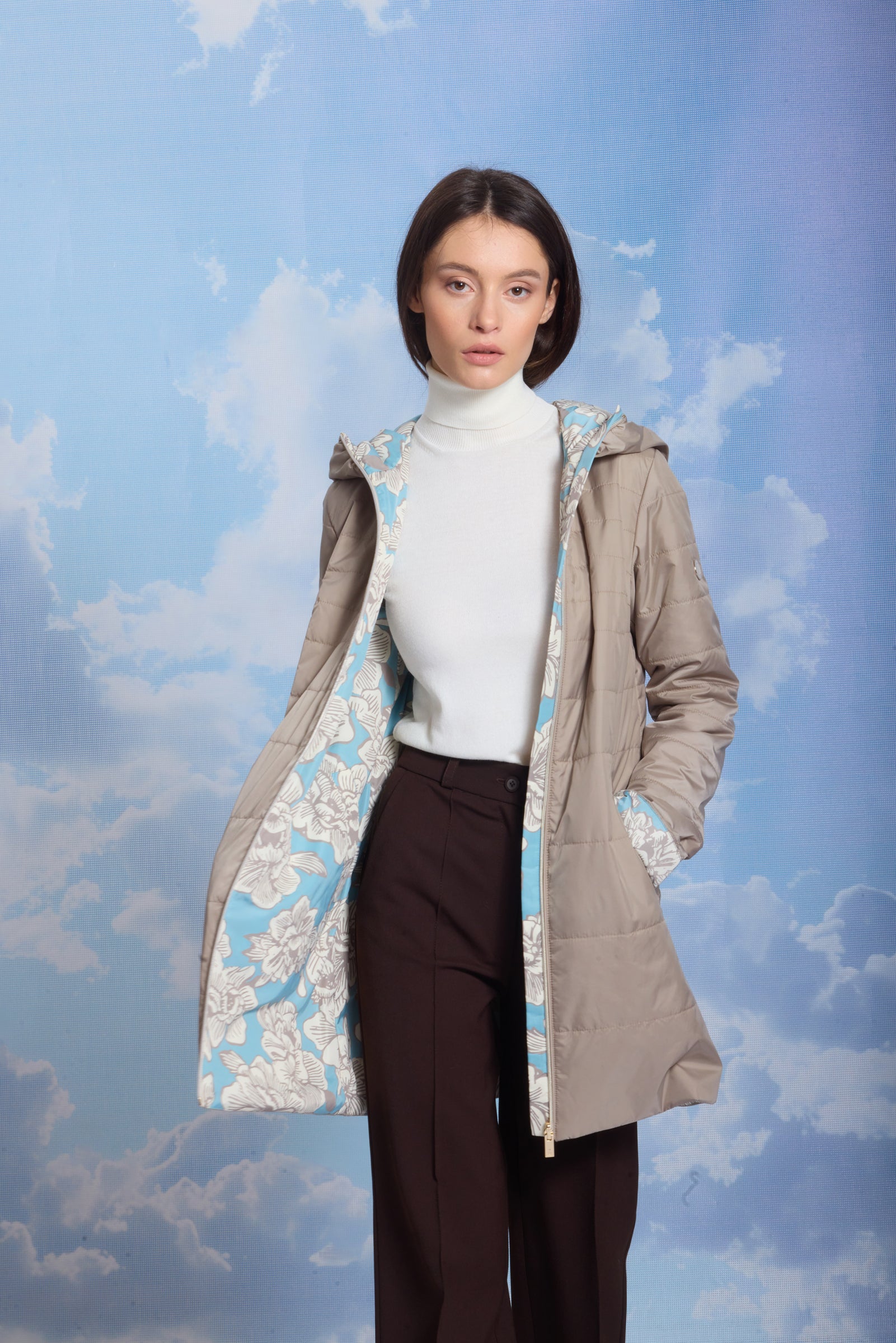 Geacă de damă OLGA beige/reverse flower print