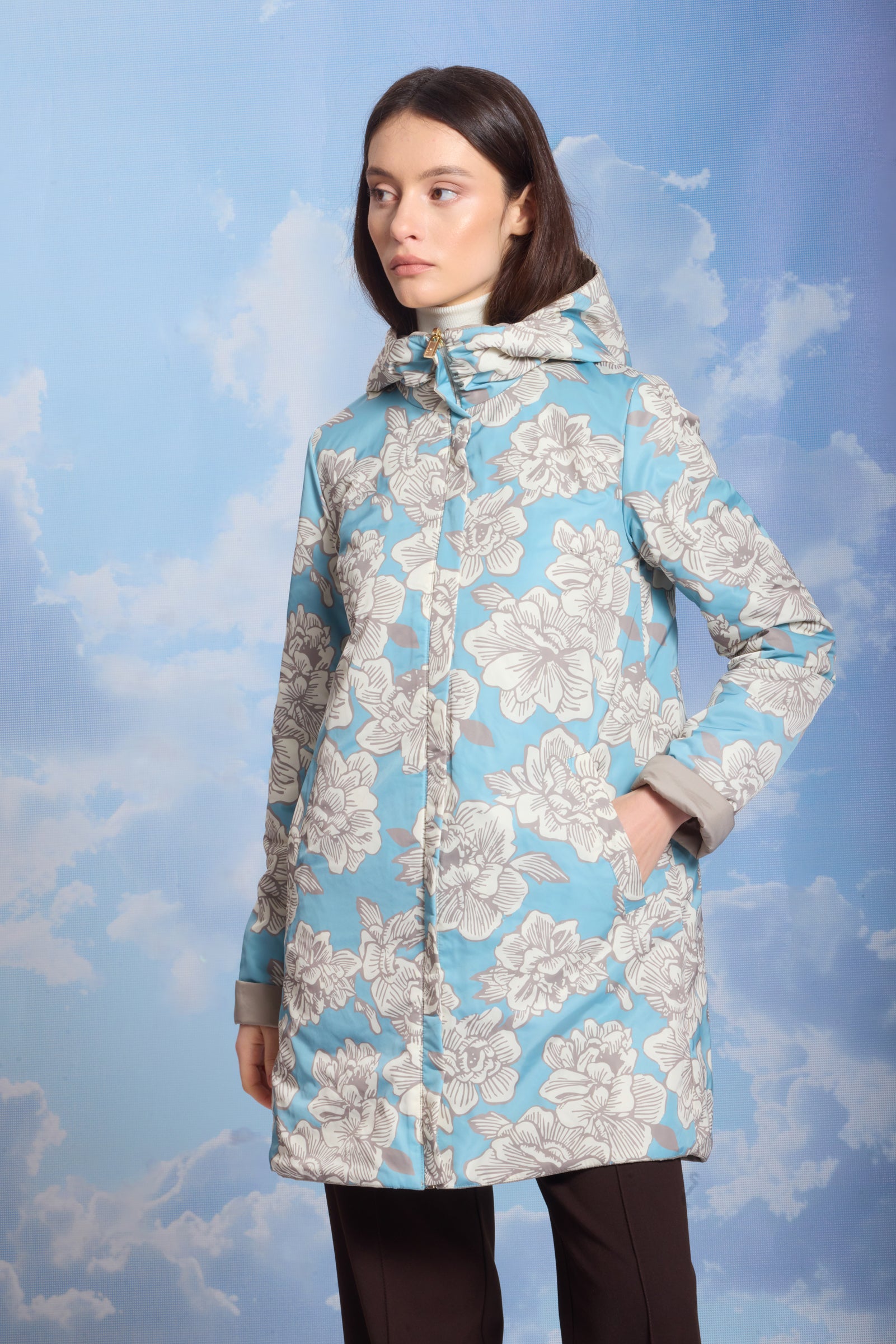 Geacă de damă OLGA beige/reverse flower print