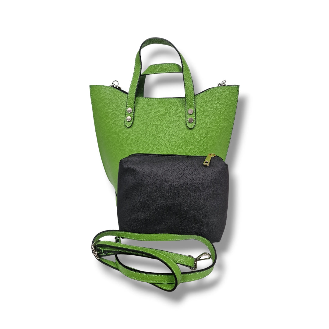 Geantă damă din piele naturală Trapeze Green Tote – Verde | Made in Italy