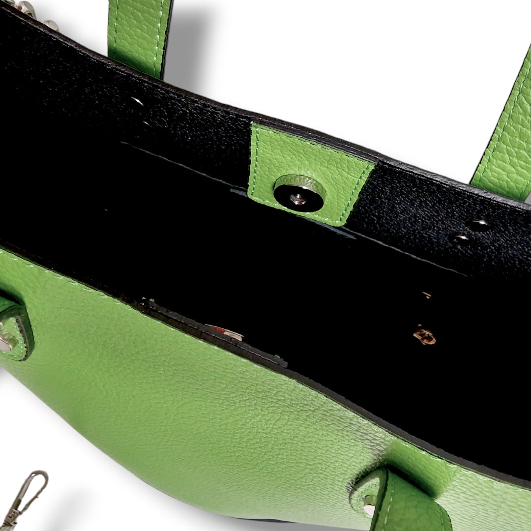 Geantă damă din piele naturală Trapeze Green Tote – Verde | Made in Italy