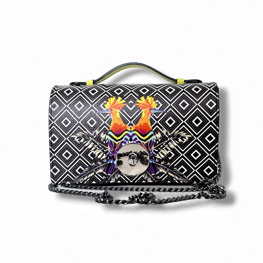 Geantă damă din piele naturală Barset Exotic Birds Crossbody – Tropical Print | Made in Italy