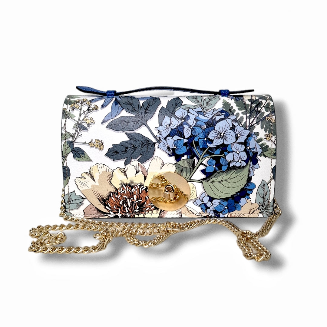 Geantă damă din piele naturală Barset Blue Garden Crossbody – Floral Blue | Made in Italy