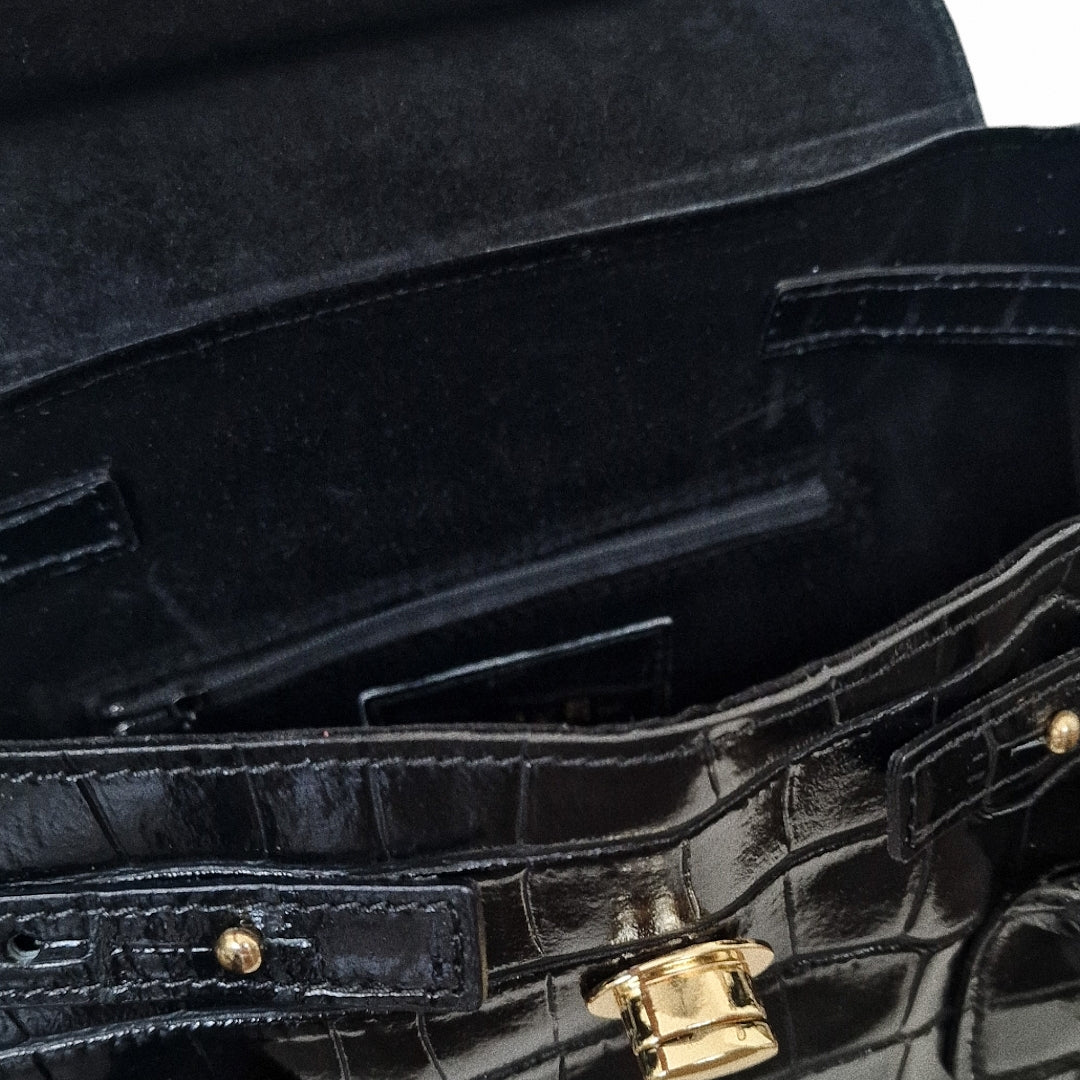 Geantă damă din piele naturală Parma Black Crocco Big Tote – Negru Croco | Made in Italy