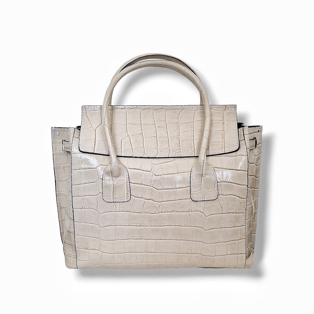 Geantă damă din piele naturală Parma Nude Crocco Big Tote – Nude Croco | Made in Italy