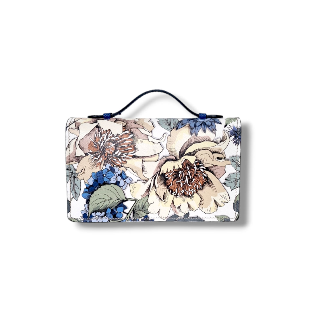 Geantă damă din piele naturală Barset Blue Garden Crossbody – Floral Blue | Made in Italy