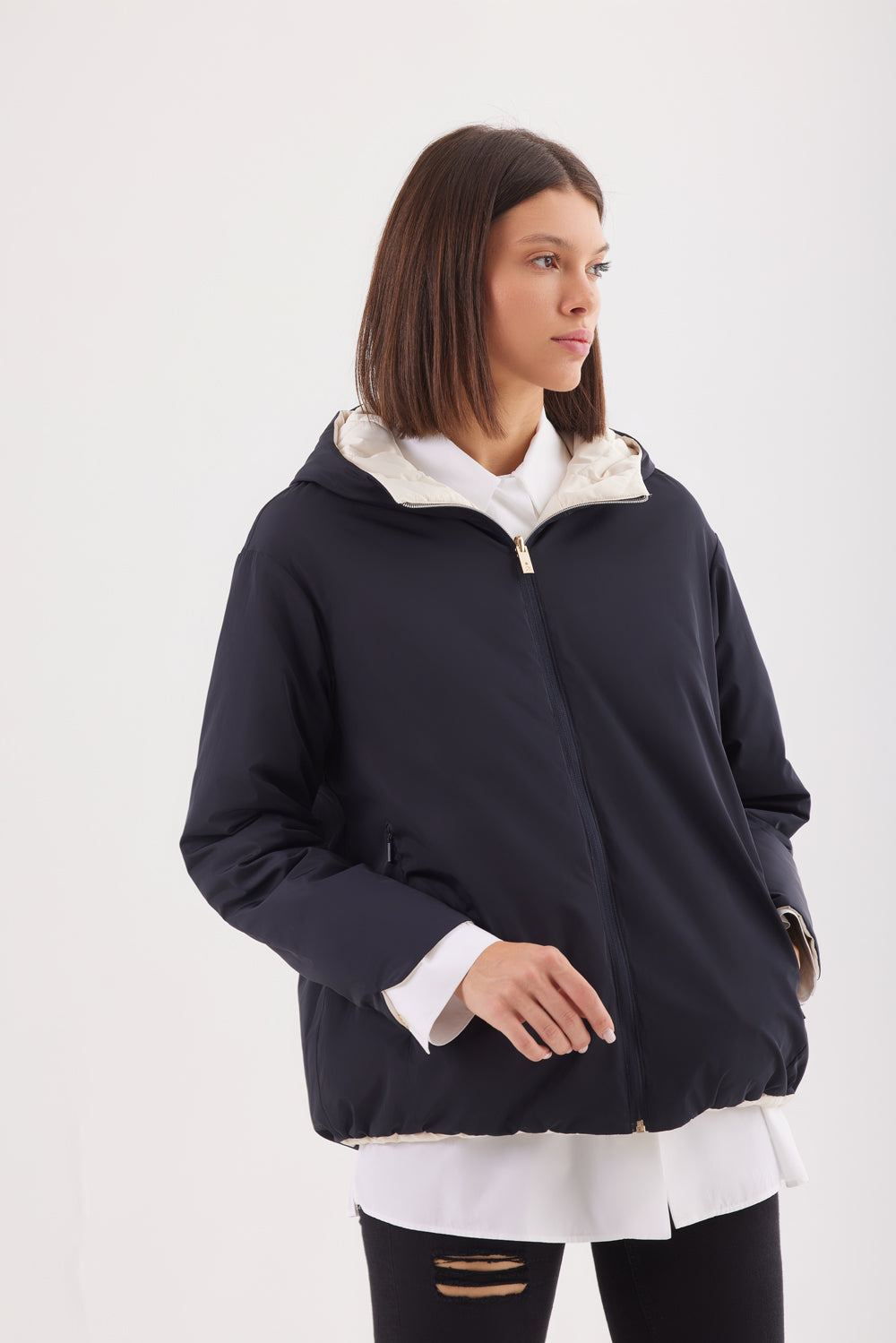 Geacă damă reversibilă LERA, Black / Reverse Beige