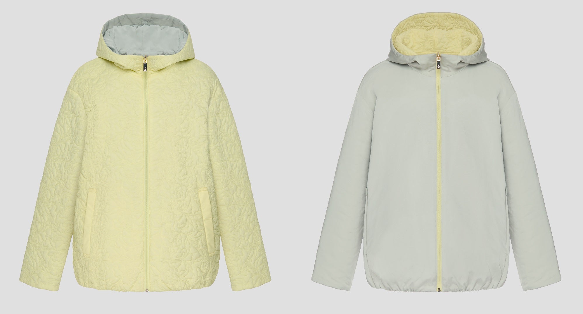Geacă damă reversibilă Madzerini, wax yellow cu textură matlasată, și reverse pigeon neted.