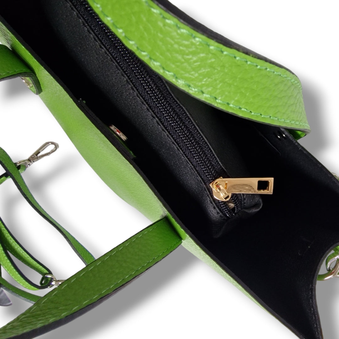 Geantă damă din piele naturală Trapeze Green Tote – Verde | Made in Italy