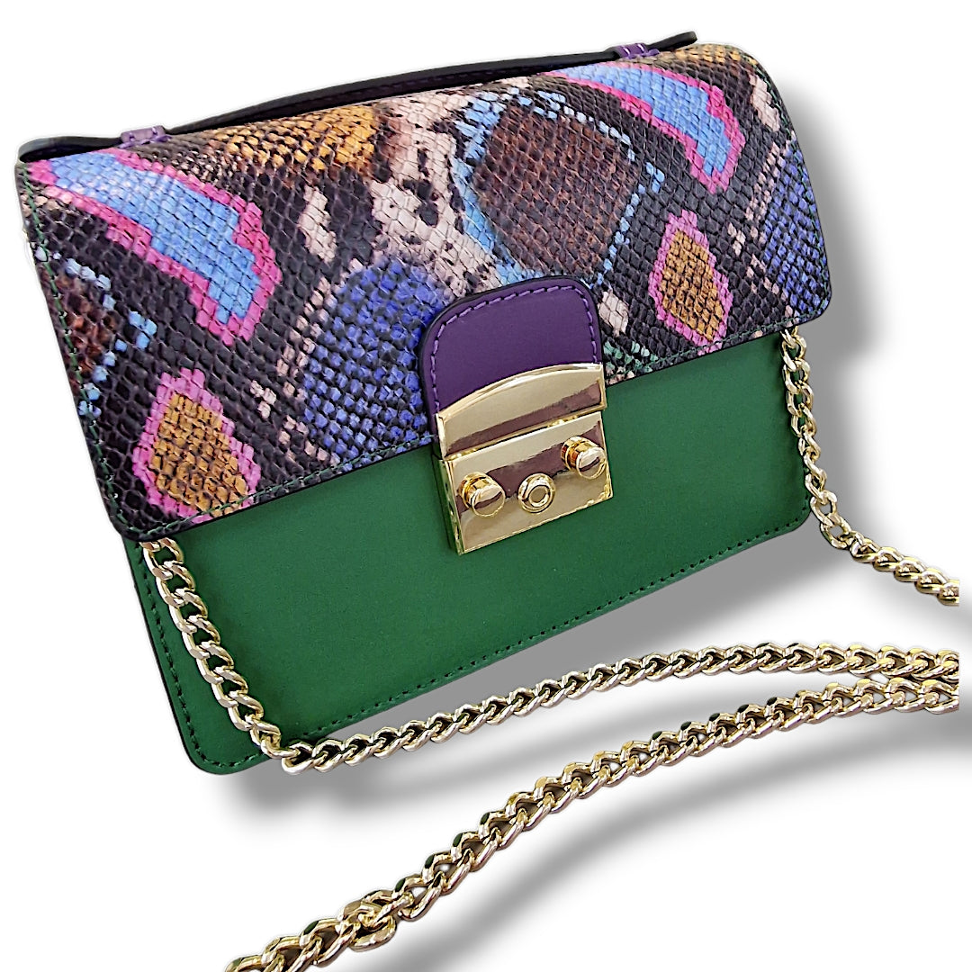 Geantă damă din piele naturală Case Python Dark Green Crossbody – Verde Închis | Made in Italy