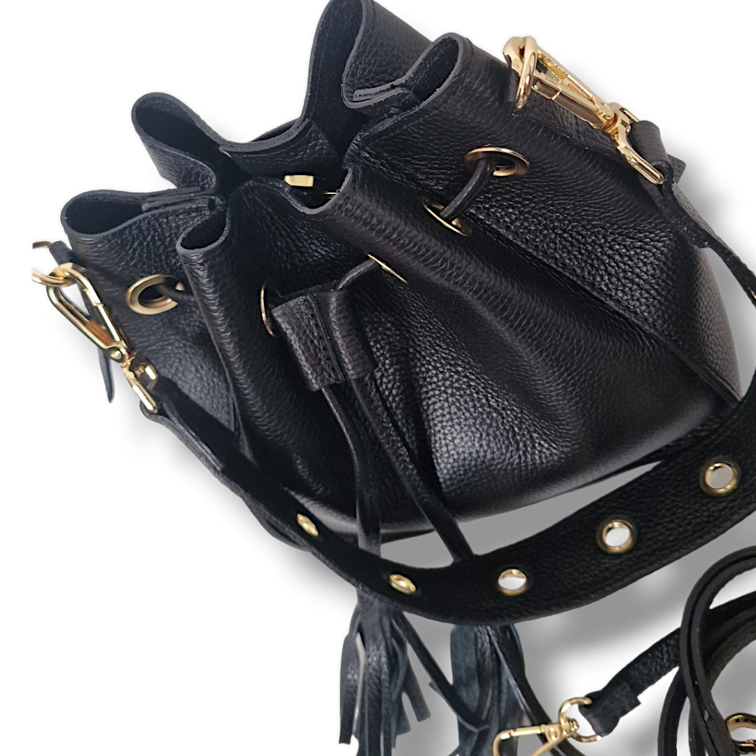 Geantă damă din piele naturală Sole Middle Black – Bucket Bag Negru | Made in Italy