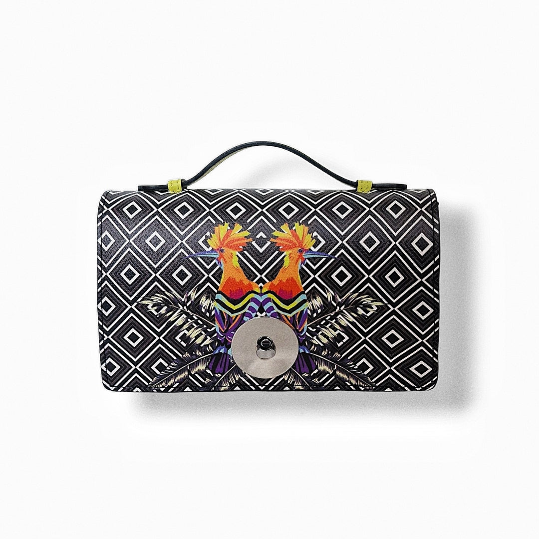 Geantă damă din piele naturală Barset Exotic Birds Crossbody – Tropical Print | Made in Italy