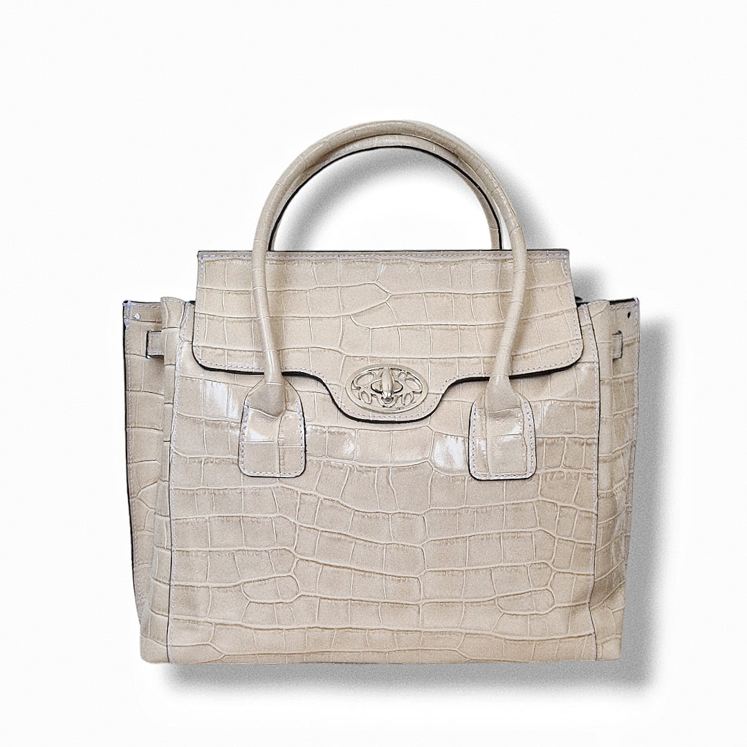 Geantă damă din piele naturală Parma Nude Crocco Big Tote – Nude Croco | Made in Italy