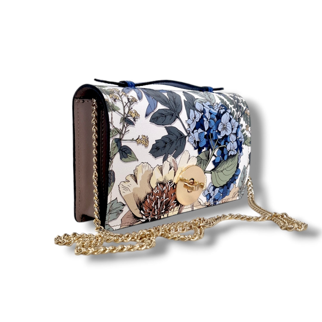 Geantă damă din piele naturală Barset Blue Garden Crossbody – Floral Blue | Made in Italy