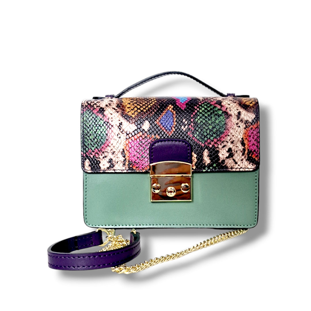 Geantă damă din piele naturală Case Python Light Green Crossbody – Verde Deschis | Made in Italy