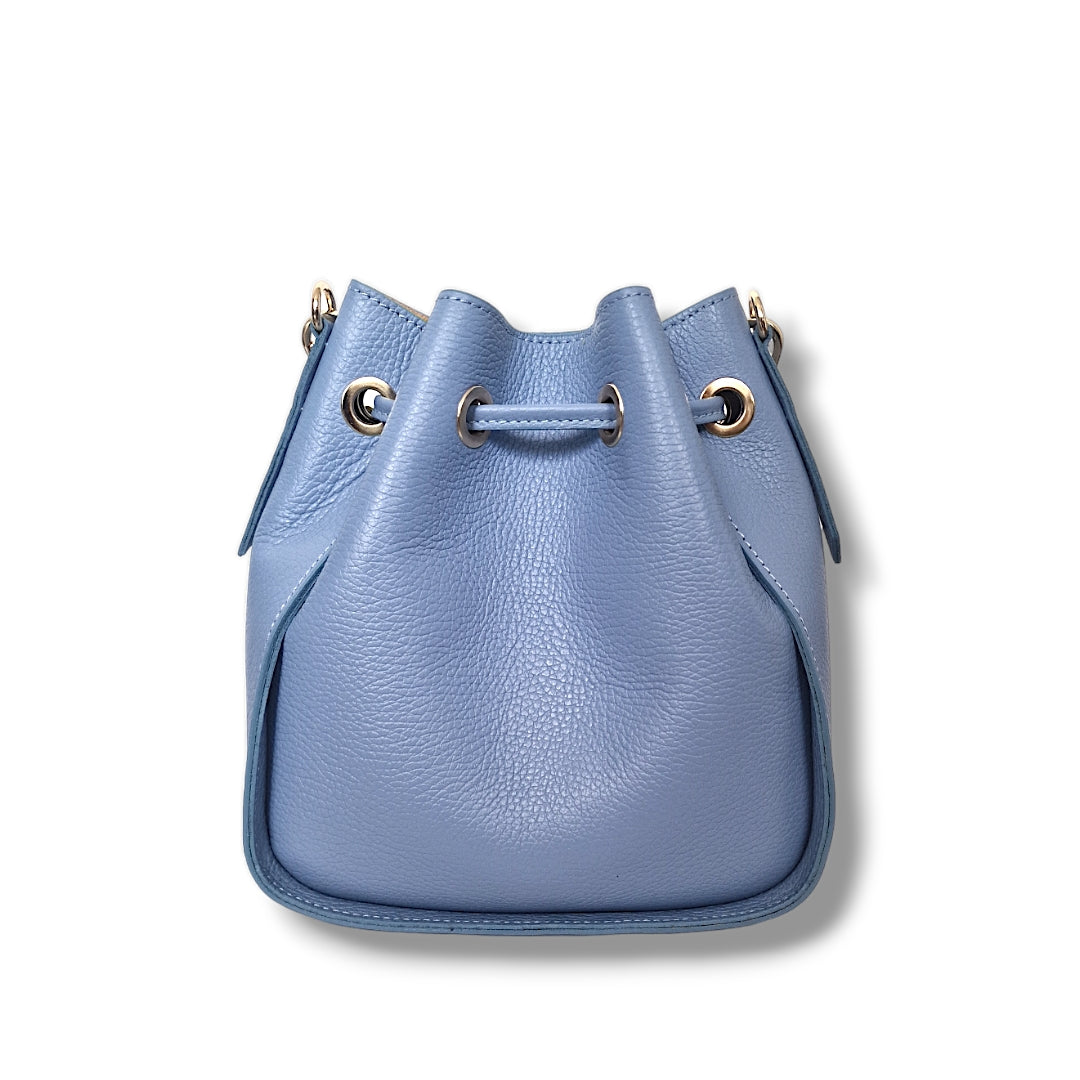 Geantă damă din piele naturală Sole Middle Light Blue – Bucket Bag Bleu | Made in Italy