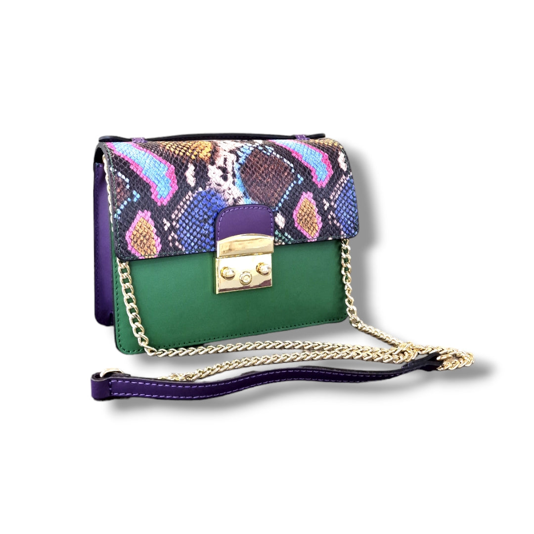 Geantă damă din piele naturală Case Python Dark Green Crossbody – Verde Închis | Made in Italy
