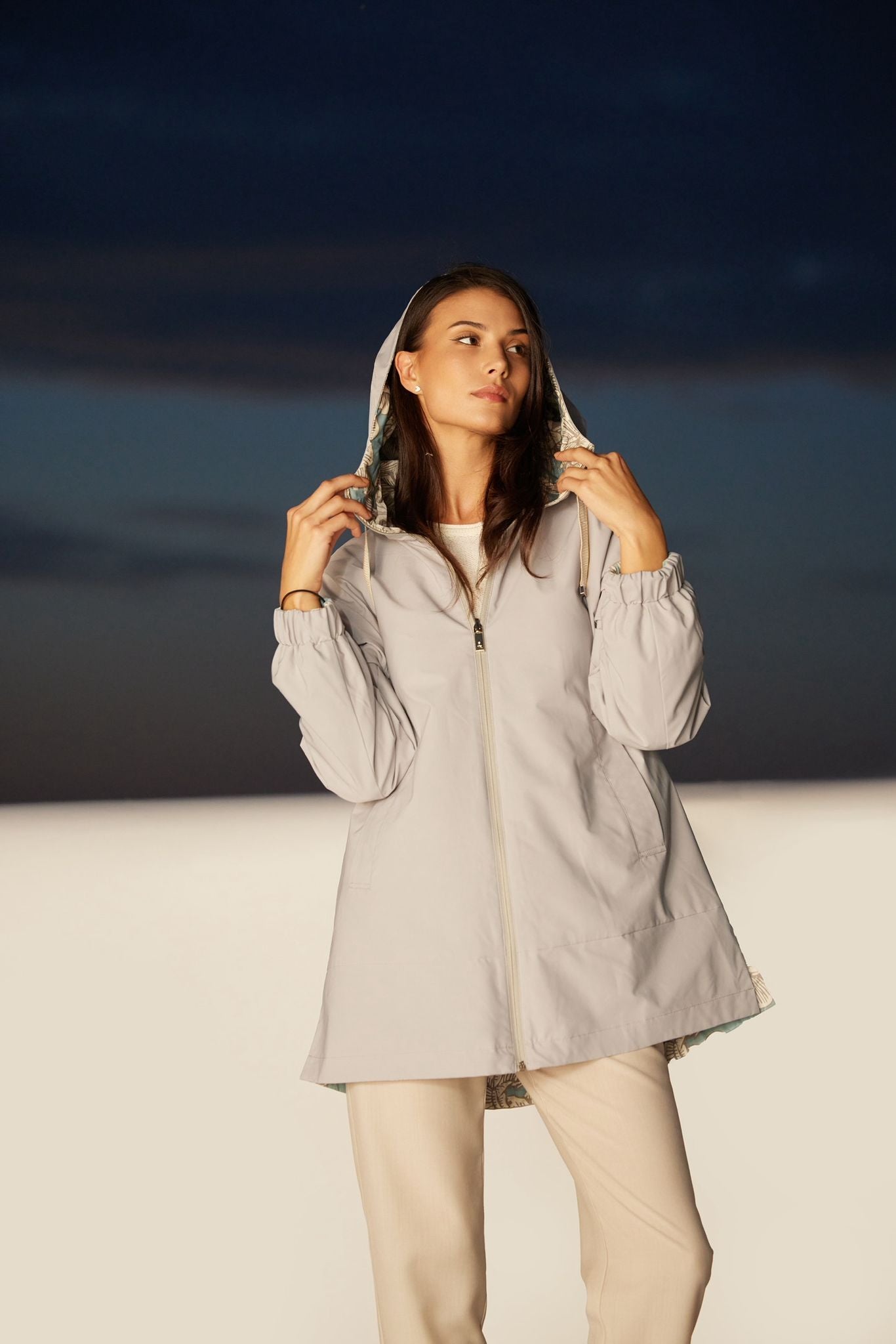 Trenci reversibil damă LOLA, stucco /reverse floral