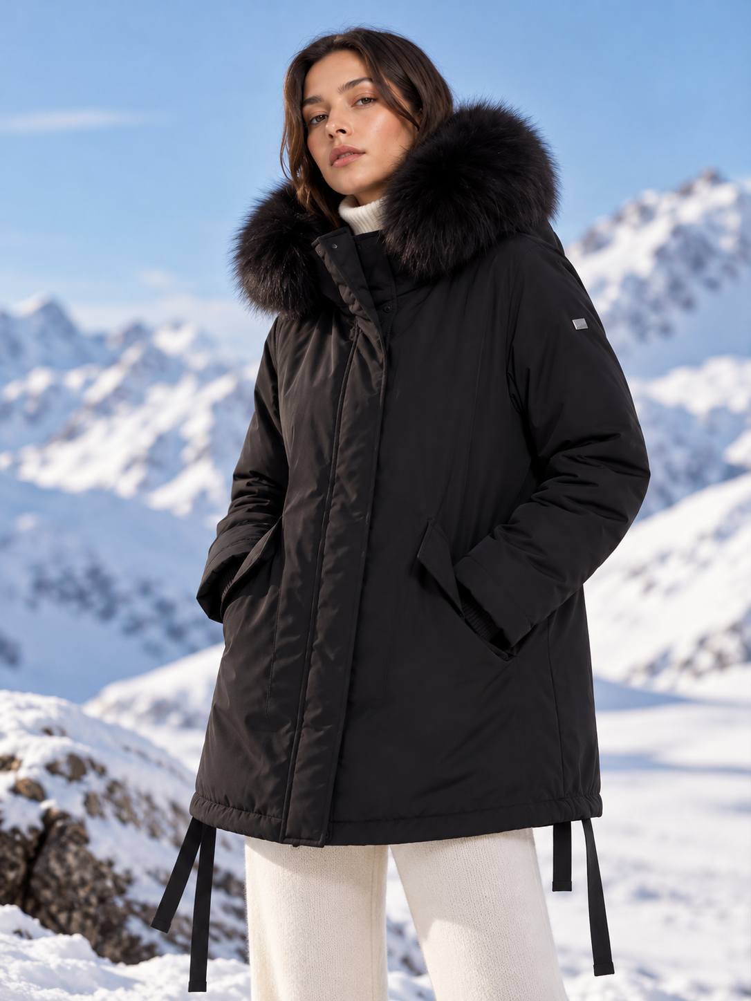 Parka de iarnă damă cu blană naturală de raton AFILA black