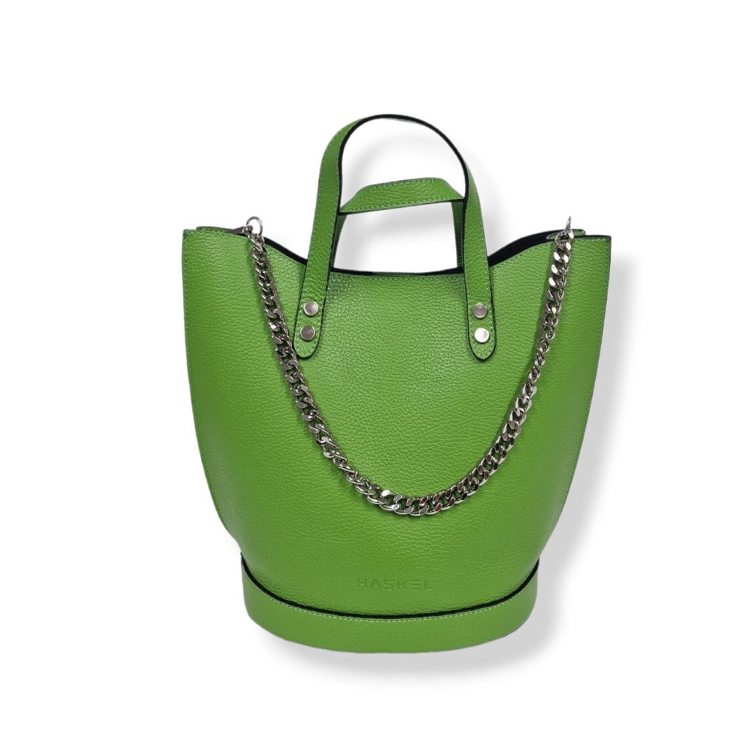 Geantă damă din piele naturală Trapeze Green Tote – Verde | Made in Italy